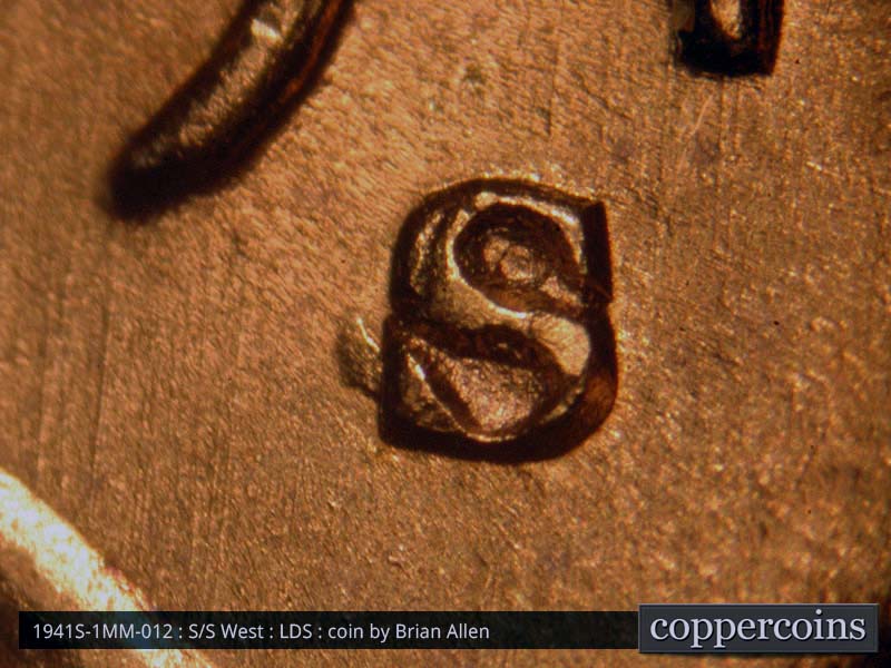Die-stage C marker on 1941S•1MM•012 (1941 Repunched Mint Mark).