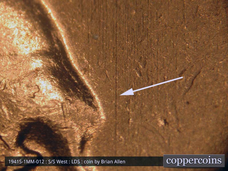 Die-stage C marker on 1941S•1MM•012 (1941 Repunched Mint Mark).