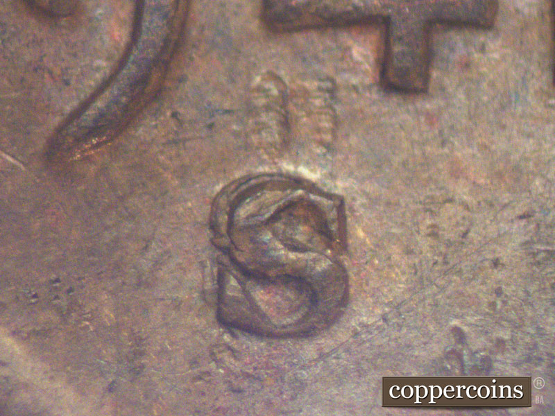Die-stage A marker on 1941S•1MM•013 (1941 Repunched Mint Mark).