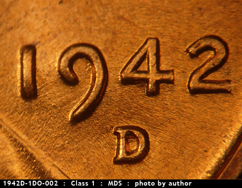 Die-stage B marker on 1942D•1DO•002 (1942 Doubled Die Obverse).