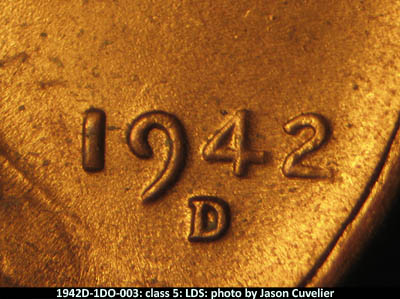 Die-stage C marker on 1942D•1DO•003 (1942 Doubled Die Obverse).