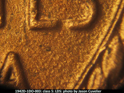Die-stage C marker on 1942D•1DO•003 (1942 Doubled Die Obverse).
