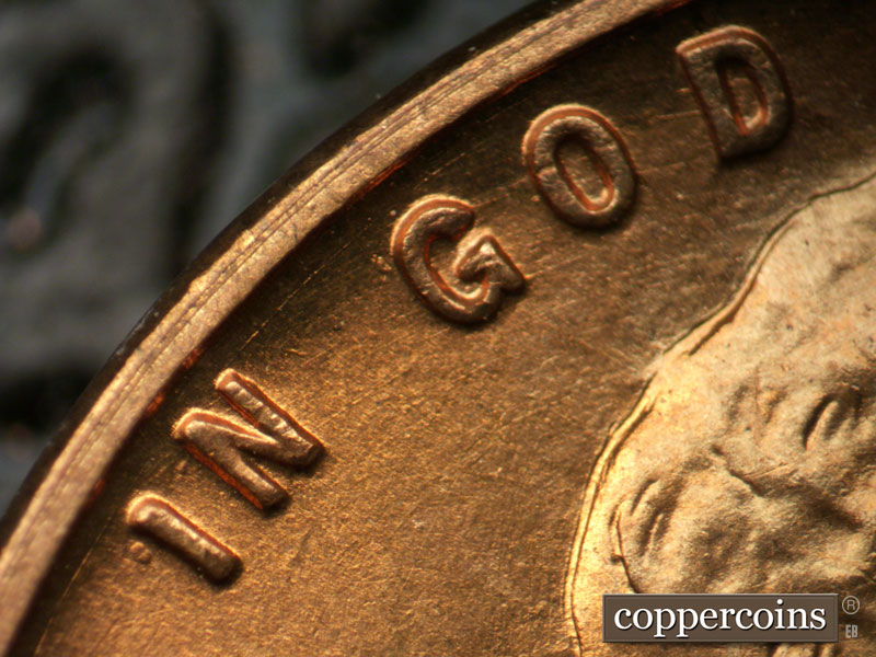 Die-stage A marker on 1942D•1DO•005 (1942 Doubled Die Obverse).