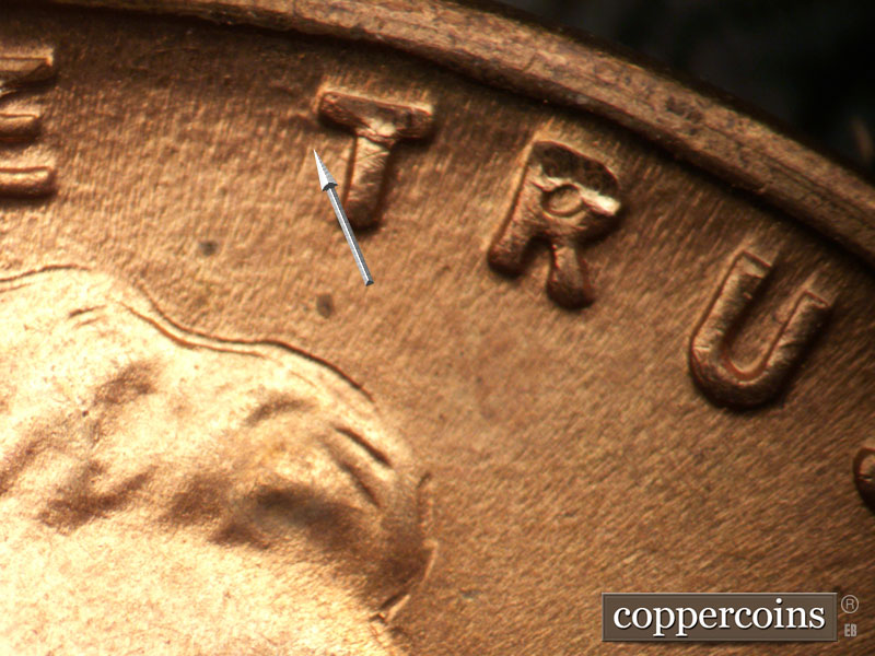 Die-stage B marker on 1942D•1DO•005 (1942 Doubled Die Obverse).
