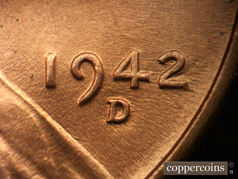 Die-stage B marker on 1942D•1DO•005 (1942 Doubled Die Obverse).