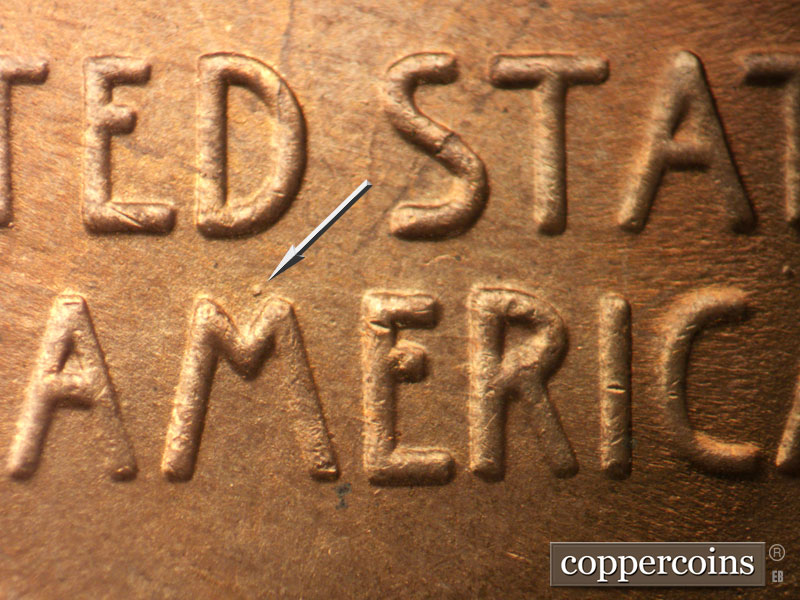 Die-stage B marker on 1942D•1DO•006 (1942 Doubled Die Obverse).