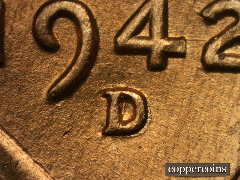 Die-stage B marker on 1942D•1DO•007 (1942 Doubled Die Obverse).