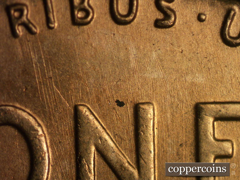 Die-stage B marker on 1942D•1DO•007 (1942 Doubled Die Obverse).
