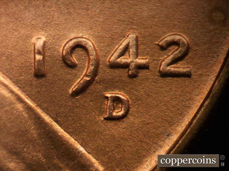 Die-stage A marker on 1942D•1DO•009 (1942 Doubled Die Obverse).