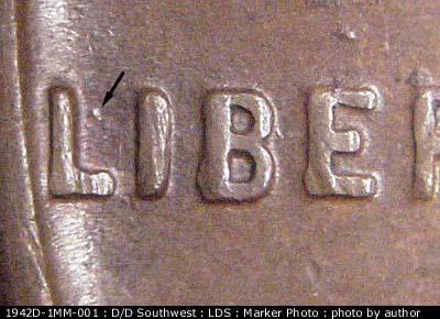 Die-stage C marker on 1942D•1MM•001 (1942 Repunched Mint Mark).