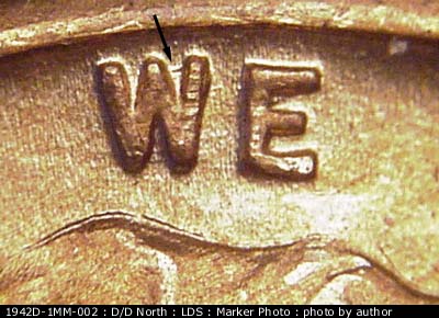 Die-stage C marker on 1942D•1MM•002 (1942 Repunched Mint Mark).