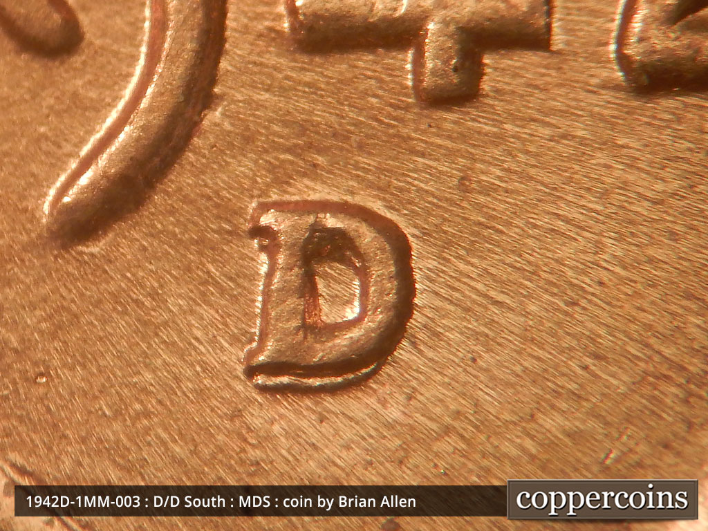1942 Lincoln cent obverse, CopperCoins die 1942D•1MM•003.
