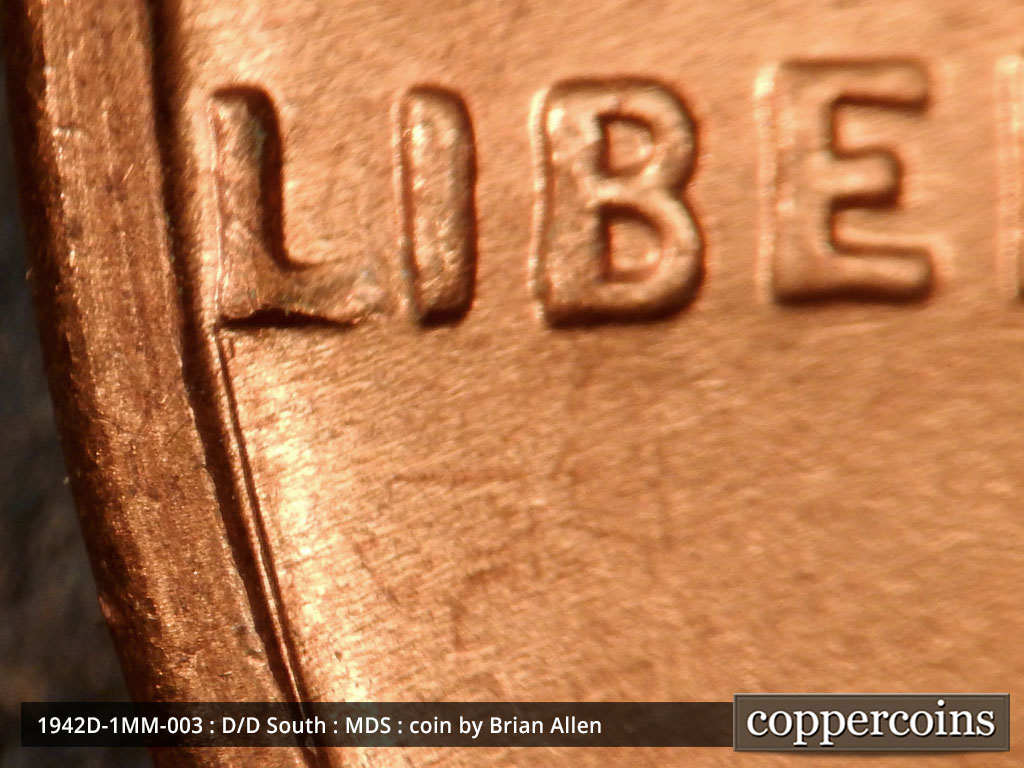 Die-stage B marker on 1942D•1MM•003 (1942 Repunched Mint Mark).