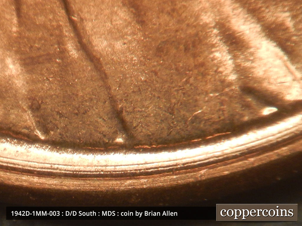 Die-stage B marker on 1942D•1MM•003 (1942 Repunched Mint Mark).