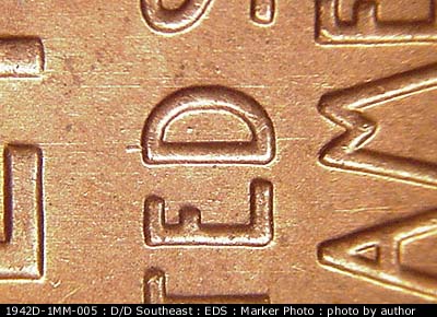 Die-stage A marker on 1942D•1MM•005 (1942 Repunched Mint Mark).