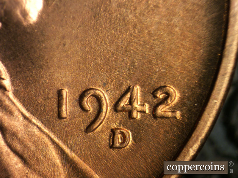 Die-stage B marker on 1942D•1MM•008 (1942 Repunched Mint Mark).