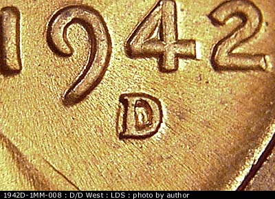 Die-stage C marker on 1942D•1MM•008 (1942 Repunched Mint Mark).