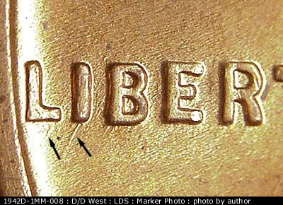Die-stage C marker on 1942D•1MM•008 (1942 Repunched Mint Mark).