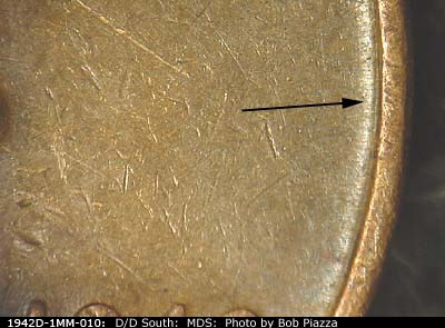 Die-stage B marker on 1942D•1MM•010 (1942 Repunched Mint Mark).