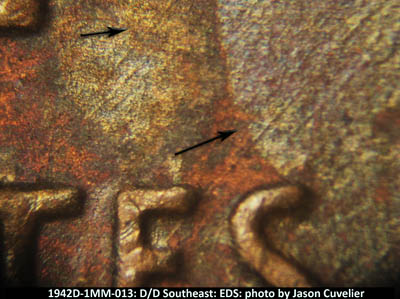 Die-stage A marker on 1942D•1MM•013 (1942 Repunched Mint Mark).