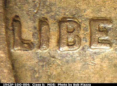 1942 Lincoln cent obverse, CopperCoins die 1942P•1DO•004.