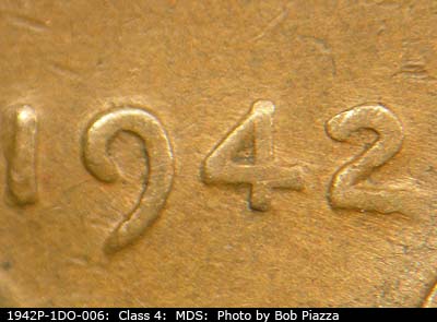 1942 Lincoln cent obverse, CopperCoins die 1942P•1DO•006.