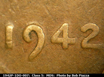 1942 Lincoln cent obverse, CopperCoins die 1942P•1DO•007.