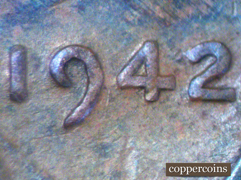 1942 Lincoln cent obverse, CopperCoins die 1942P•1DO•008.