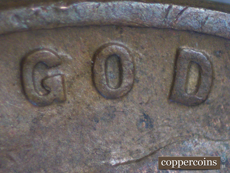 Die-stage B marker on 1942P•1DO•008 (1942 Doubled Die Obverse).
