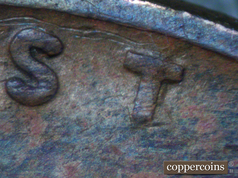 Die-stage B marker on 1942P•1DO•008 (1942 Doubled Die Obverse).