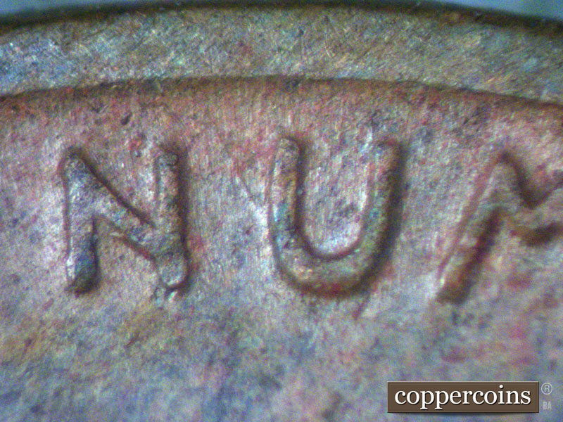 Die-stage B marker on 1942P•1DO•008 (1942 Doubled Die Obverse).