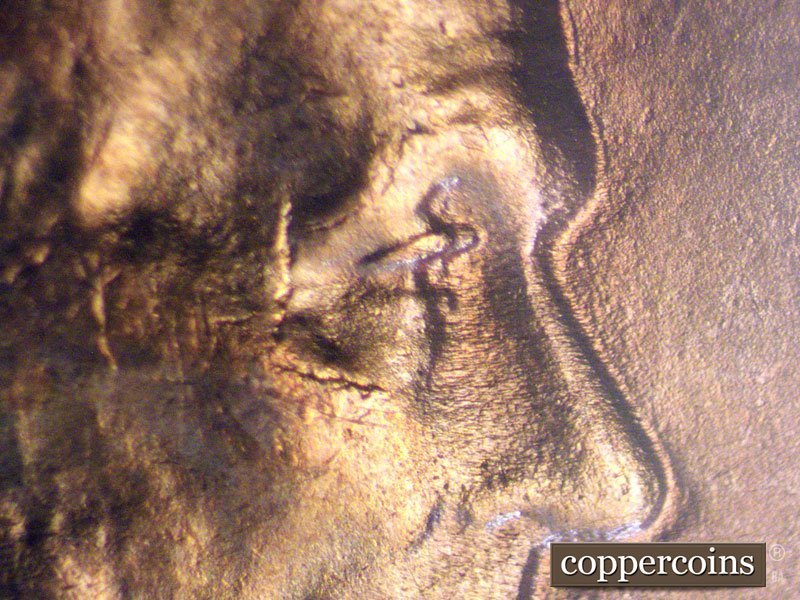 Die-stage C marker on 1942P•1DO•008 (1942 Doubled Die Obverse).