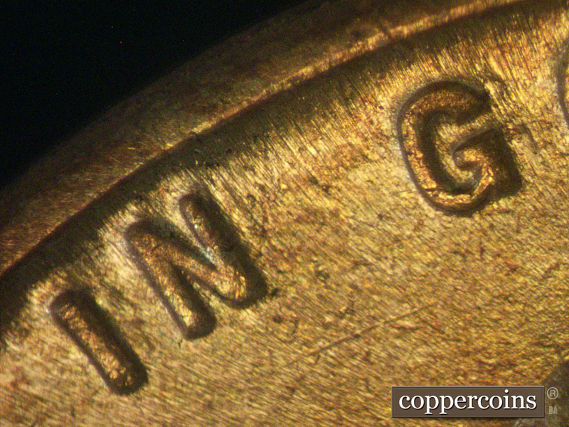 Die-stage C marker on 1942P•1DO•008 (1942 Doubled Die Obverse).