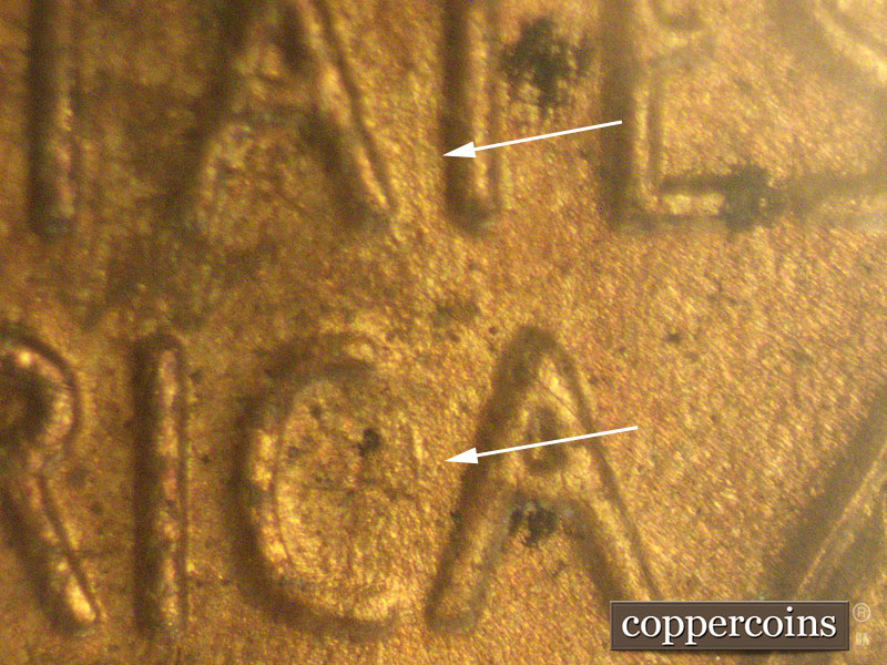 Die-stage C marker on 1942P•1DO•008 (1942 Doubled Die Obverse).