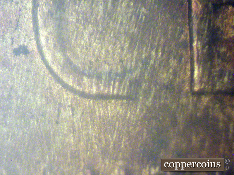 Die-stage C marker on 1942P•1DO•008 (1942 Doubled Die Obverse).
