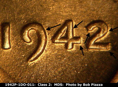 1942 Lincoln cent obverse, CopperCoins die 1942P•1DO•011.