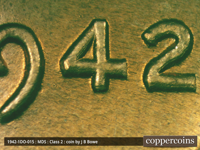 1942 Lincoln cent obverse, CopperCoins die 1942P•1DO•015.