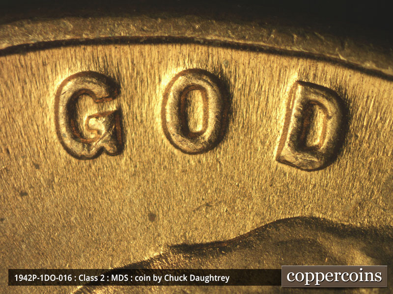 1942 Lincoln cent obverse, CopperCoins die 1942P•1DO•016.