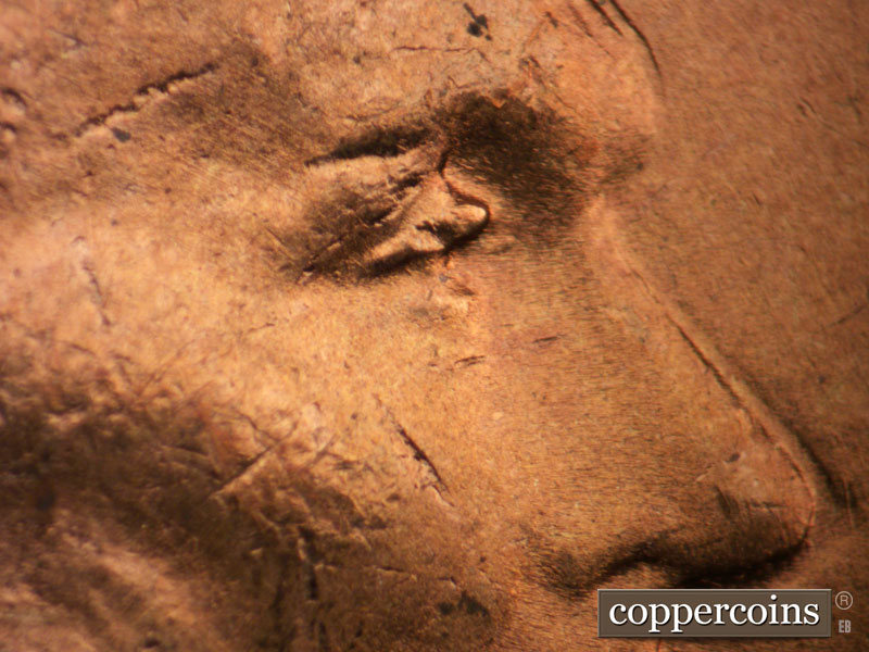 1942 Lincoln cent obverse, CopperCoins die 1942P•1DO•020.