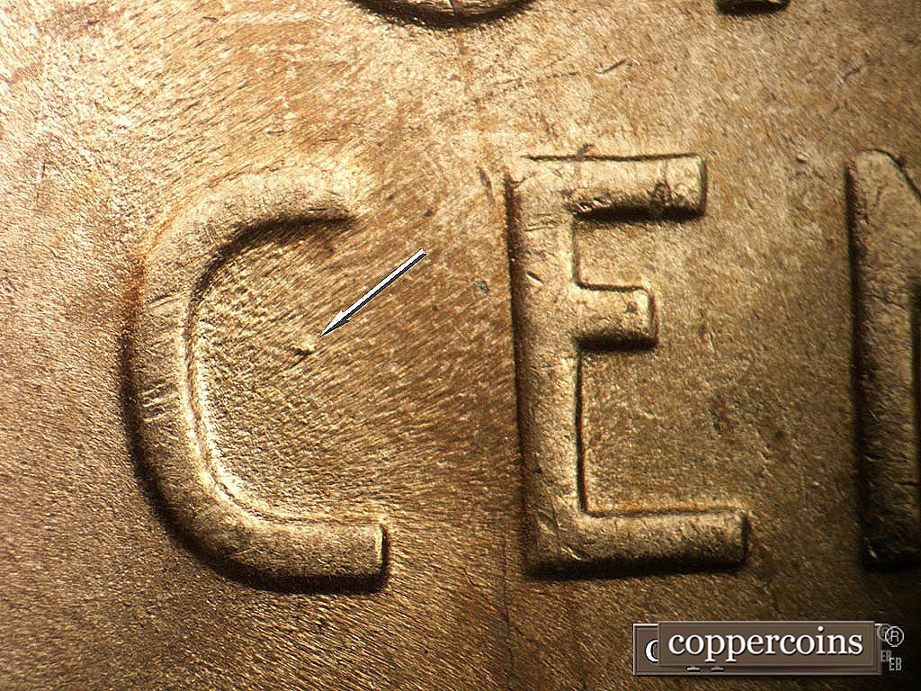 Die-stage C marker on 1942P•1DO•021 showing Die dot in C of CENT.