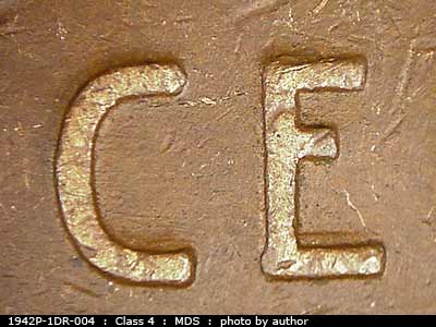 1942 Lincoln cent obverse, CopperCoins die 1942P•1DR•004.