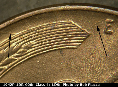 Die-stage C marker on 1942P•1DR•006 (1942 Doubled Die Reverse).
