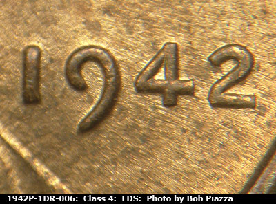 Die-stage C marker on 1942P•1DR•006 (1942 Doubled Die Reverse).