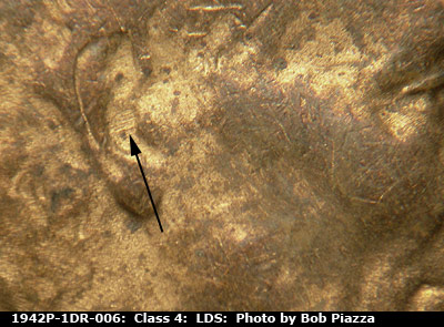Die-stage C marker on 1942P•1DR•006 (1942 Doubled Die Reverse).