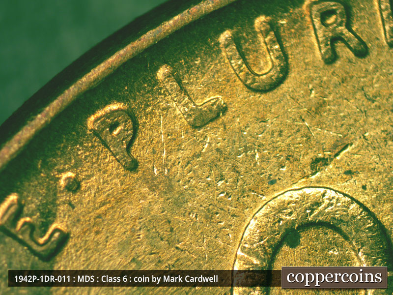 1942 Lincoln cent obverse, CopperCoins die 1942P•1DR•011.