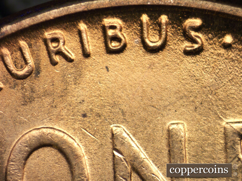 Die-stage C marker on 1942P•1DR•016 (1942 Doubled Die Reverse).
