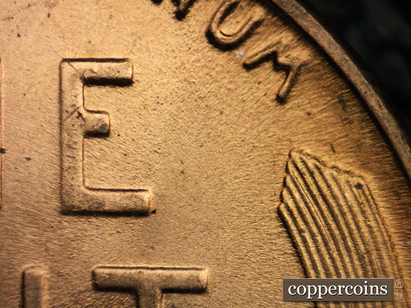 Die-stage C marker on 1942P•1DR•016 (1942 Doubled Die Reverse).