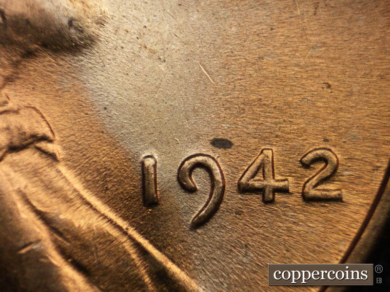 Die-stage C marker on 1942P•1DR•016 (1942 Doubled Die Reverse).