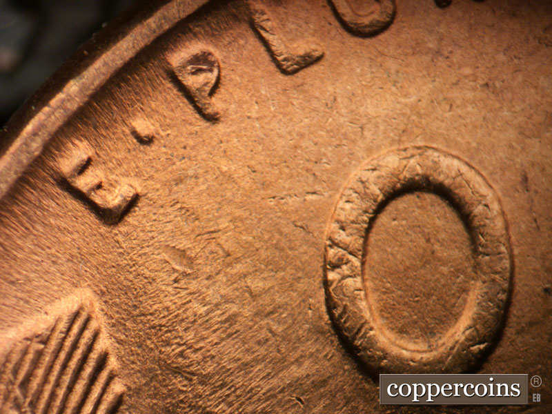 Die-stage C marker on 1942P•1DR•018 (1942 Doubled Die Reverse).