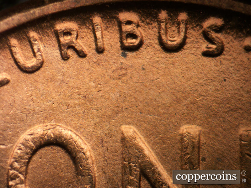 Die-stage C marker on 1942P•1DR•018 (1942 Doubled Die Reverse).